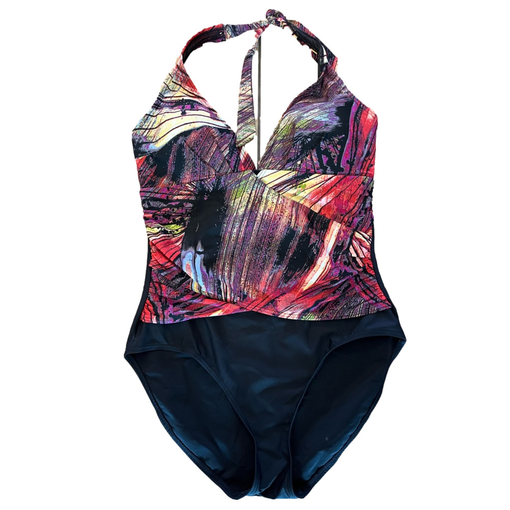 FantaSizer one piece bathing suit Multicolour Swimsuit Contour Front Wrap SZ 12
